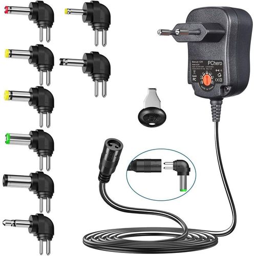 AYU-12W Adaptateur d'alimentation Universel USB CA/DC 3V / 4.5V / 5V / 6V / 7.5V / 9V / 12V avec 8 Embouts Amovibles pour Électronique Domestique ¿ 1,2A Max.