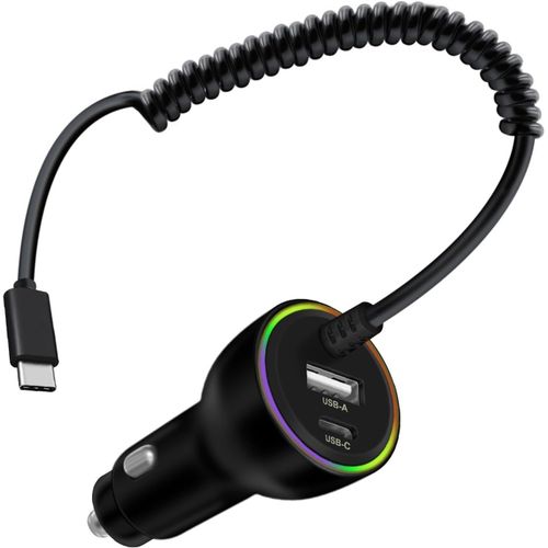 AYU-Chargeur Allume Cigare USB C Rapide 65W+35W Chargeur Voiture avec Câble Type C Spirale pour Téléphone Portable, Tablette, Casque