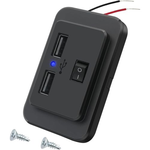 AYU-Prise de Chargeur de Voiture Double USB 4.8A avec Interrupteur,12V/24V Panneau de USB Commande Prise Charge Rapide avec LED pour Voiture Marine Camion Camping-Car SUV