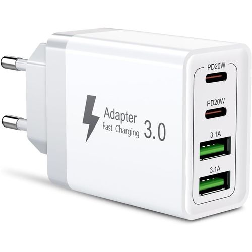 AYU-Chargeur Multi USB C 40W + 15W, Adaptateur USB C PD QC3.0, Chargeur de téléphone Portable Rapide à 4 Ports. Adaptateur USB C PD20W pour téléphones Samsun Xiaomi Huawei Realme Oppo, Redmi, Oneplus