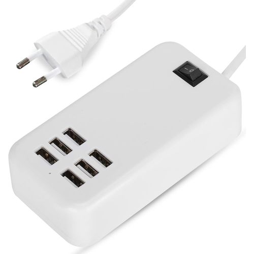 AYU-30W Station de Charge Multi-Chargeur USB, concentrateur de Station de Charge Rapide à 6 Port Hub 100-240V avec câble de 150cm pour téléphones intelligents Tablette