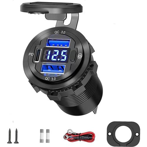 AYU-72 W Sortie USB 12 V 5 en 1 Prise de chargeur de voiture avec interrupteur marche/arrêt LED Voltmètre 3 ports de charge pour camping-car, bateau, véhicule marin