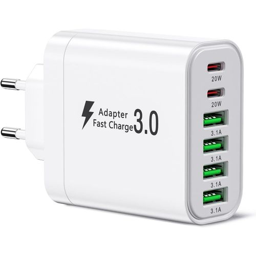 AYU-Chargeur USB C, Prise de Charge USB C, Bloc Chargeur USB C 6 Ports 52W, Chargeur Rapide Double PD, Chargeur USB C Plug, Adaptateur USB Compatible avec iPhone 12/13/14/15/Samsung S24/S23/S22.
