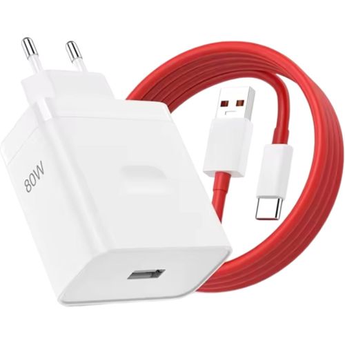 AYU-80W Chargeur avec Câble de Charge USB-C 1 Mètre | Chargeur Mural Chargeur Rapide SuperVooc Warp Chargeur Compatible avec Oneplus 13 12 12R 11 10 Pro