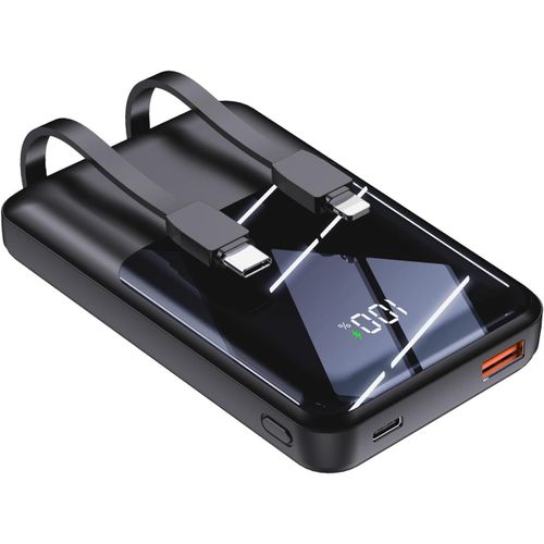 AYU-Chargeur de Téléphone Portable avec Câbles Intégrés 10000mAh Power Bank 22,5 W Charge Rapide Affichage LED Batterie USB C Ultra-Compacte Compatible avec iPhone 16 15 14 13 12 etc (Noir, 10000mAh)