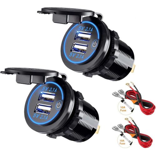 AYU-Double Prise de Chargeur USB 5V/4.2A avec Interrupteur pour Voiture 12V-24V Bateaux et Marine Moto Camion VUS UTV 2 Pièces