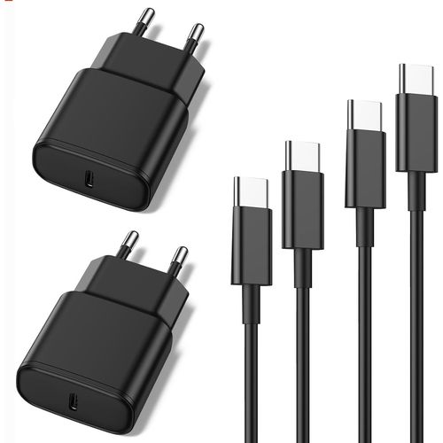 Ayu-¿Chargeurs Rapides Pour Samsung 2pack 25w Usb-C + 2 Câbles Type-C 2m Chargeur Compatible Samsung Galaxy S25/S24/S23/S22/S21/Ultra/Plus/Fe, A55, A15/A25, Note 20/10, Z Fold/Flip, Tab S/A¿