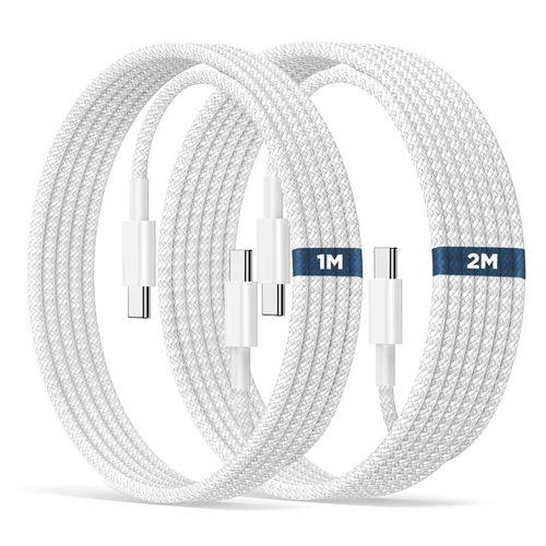 AYU-iPhone 16 15 Cable USB C vers C pack de 2,[1M+2M] 60W Cable USB C vers C Nylon chargeur Tress¿¿ pour Apple iPhone 16 15/Plus/Pro/Pro Max,iPad Pro 12.9 inch/Air/Macbook/Samsung Galaxy S25 24 Ultra