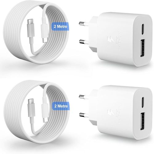 Ayu-Lot De 2 Chargeur Usb C Rapide Pour Apple Iphone 16/16e/16 Pro/16 Pro Max/16 Plus/15/15 Pro/15 Promax/15 Plus/Ipad Pro/Air, 25w 2 Port Prise Usbc En Usb A Adaptateur Secteur Avec Câble Type C 2m