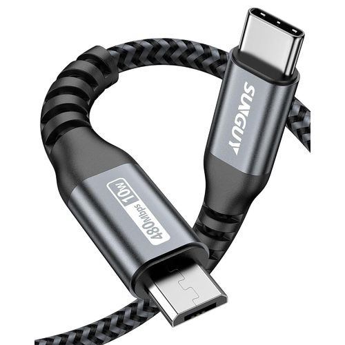 AYU-Câble USB C vers Micro USB 2.0, charge les périphériques Micro USB, 1.5m Câble Tressé Nylon Compatible avec MacBook (Pro), Samsung Galaxy S20/S9/S9+/S10, Moto Z/ Z2-Gris