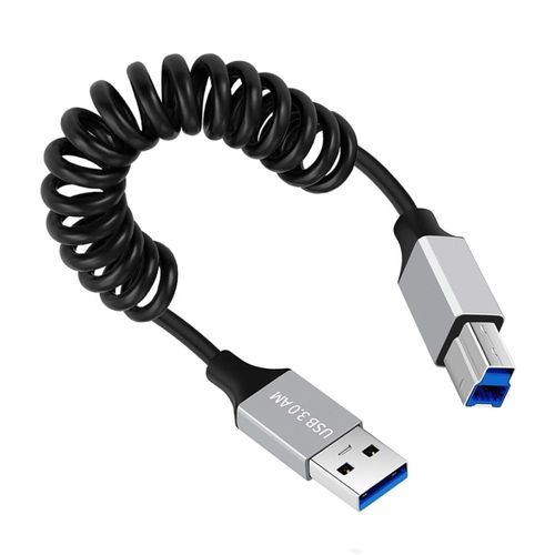AYU-Câble USB 3.0 Type-A mâle vers USB 3.0 Type-B mâle Câble spiralé extensible Extension de 100 cm 5 Gbit/s pour disque Imprimante Caméra Données