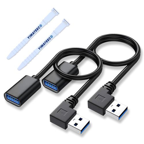 AYU-Câble d'extension USB 3,0 Angle gauche, Câble de données USB mâle à femelle de 30CM, adaptateur USB à 90 degrés avec Contacts plaqués or pour clé USB, disque dur(Angle gauche, 2 pièces, noir)