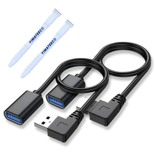 AYU-Câble d'extension USB 3,0 Angle droit, Câble de données USB mâle à femelle de 30CM, adaptateur USB à 90 degrés avec Contacts plaqués or pour clé USB, disque dur(Angle droit, 2 pièces, noir)
