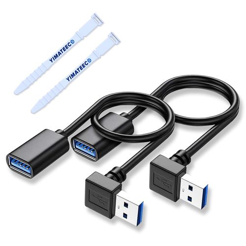 AYU-Câble d'extension USB 3,0 vers le haut, Câble de données USB mâle à femelle de 30CM, adaptateur USB à 90 degrés avec Contacts plaqués or pour clé USB, disque dur(Angle vers le haut, 2 pièces, noi