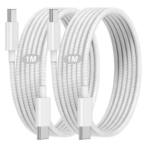 AYU-Câble USB C vers USB C 1M, 2Pack Cable iPhone 15 16 Charge Rapide 60W, Type C Cordon de Données en Nylon Tressé pour Apple iPhone 15 Plus/15 Pro/15 Pro Max/16/16 Pro/16 Pro Max/iPad Pro 12.9 inch