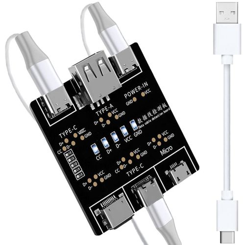 AYU-DT3 Testeur de câble USB Carte de détection de câble de données Outil de détection rapide Carte PCB Léger Durable avec câble Type-c vers USB pour Apple Micro Type-C Port Testeur de câble USB