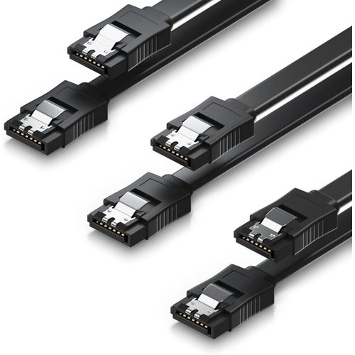 AYU-3x 0,5m SATA III Câble de Données HDD SSD Câble de Raccordement Câble de Connexion Un Clip en Métal 6 Gb/s 2 Fiches Droites de Type L - Noir