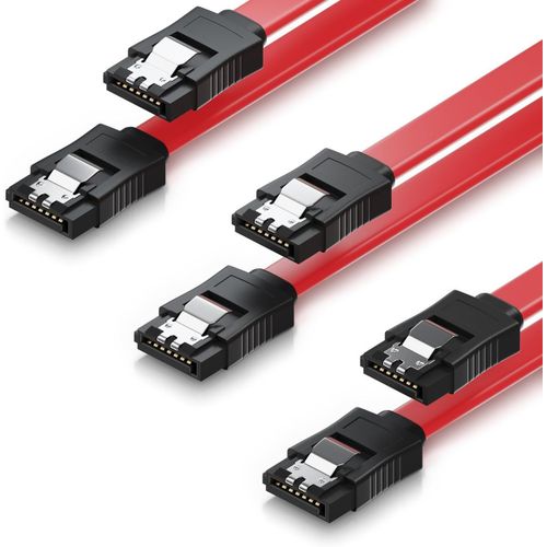 AYU-3x 0,5m SATA III Câble de Données HDD SSD Câble de Raccordement Câble de Connexion Un Clip en Métal 6 Gb/s 2 Fiches Droites de Type L - Rouge