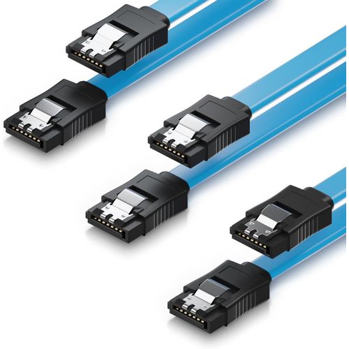 AYU-3x 0,5m SATA III Câble de Données HDD SSD - Raccordement avec Clip en Métal, 6 GB/s, 2 Fiches Droites de Type l - Bleu