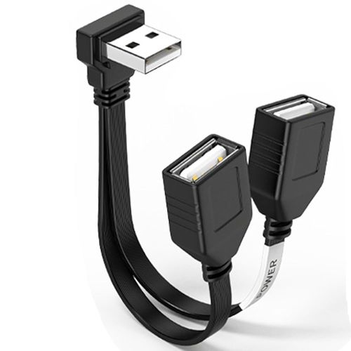 AYU-Câble répartiteur USB 1 en 2 sorties - 90 ° - USB 2.0 A mâle vers double femelle - Câble d'alimentation - Prise en charge de la charge et du transfert de données pour voiture, ordinateur