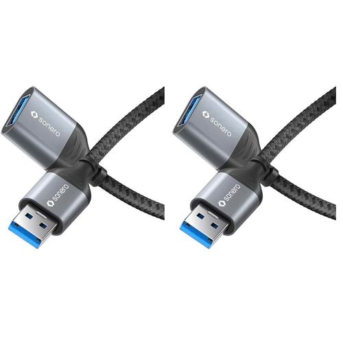 AYU-® Câble de données USB-A vers USB-A, câble d'extension, câble USB Type A, USB 3.0, 5 Go/s, gris sidéral/noir, 0,50 m (Lot de 2)