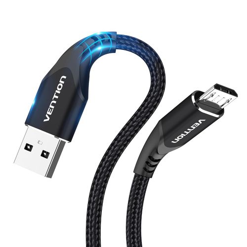 AYU-Câble Micro USB 2 m - Chargeur Pour Kindle Fire, Samsung Galaxy S6 S7 S5 J7 J5, PS4, Xbox - En Nylon Tressé - Noir
