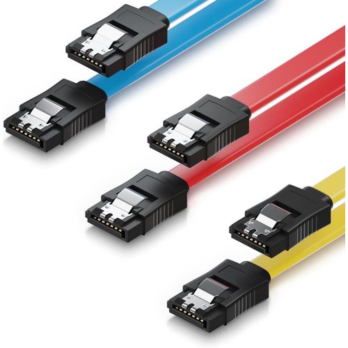 AYU-3x 0,5m SATA III Câble de Données HDD SSD Câble de Raccordement Câble de Connexion Un Clip en Métal 6 Gb/s 2 Fiches Droites de Type L - Jaune/Rouge/Bleu