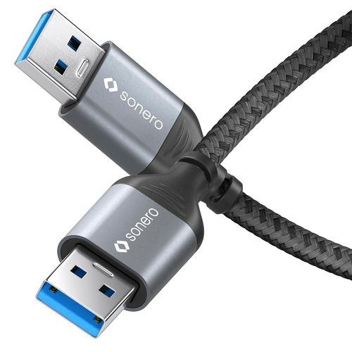 AYU-® Câble de données USB-A vers USB-A, câble de connexion, câble USB Type A, USB 3.0, 5 Go/s, gris sidéral/noir, 2,00 m