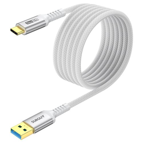 AYU-Câble USB C, 3 m Câble USB A vers C 5 Gbps Câble en nylon tressé de Compatible avec iPhone 16/15 Pro Max, Galaxy S24 S23 S22, Android Auto-Blanc
