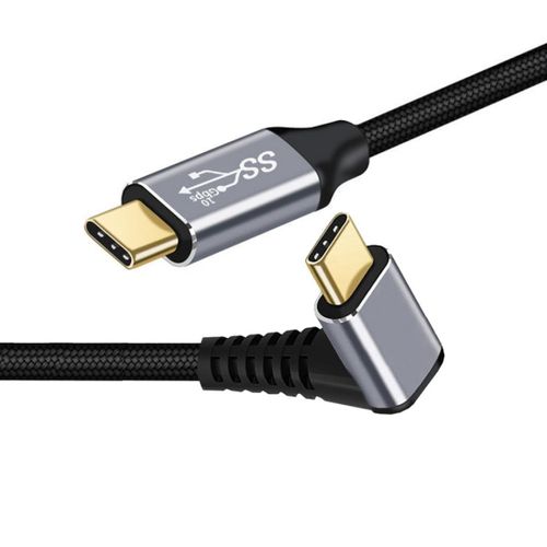 AYU-Câble USB C, USB 3.1 Gen 2 Type C vers C 10 Gbit/s Transfert de données PD 100 W Charge rapide 90 degrés vers le haut Câble en nylon tressé prend en charge la sortie vidéo 2 m