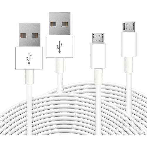 AYU-Lot de 2 câbles d'extension de 5 m pour Wyze Cam, YI, Nest, Blink, Kasa Cam, rallonge USB vers micro USB, câble de charge et de synchronisation de données pour caméra de sécurité et plus encore