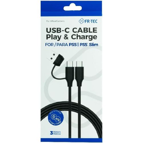 AYU-¿ Câble USB-C vers USB-C avec adaptateur USB-A, chargement et données, Type C pour PS5, PS5 Slim, 3 mètres, compatible avec les smartphones