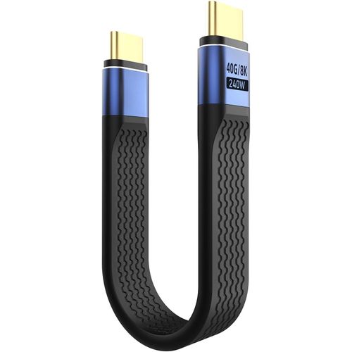 AYU-Câble USB C vers USB C Court,Câble de Données de Chargeur USB Type C 240 W,Adaptateur USB 4.0 OTG 40 Gbit/s pour Thunderbolt 4/3,i-Pad Pro/Air,MacBook,i-Phone 15/16 Plus Pro Max,Bleu+Noir