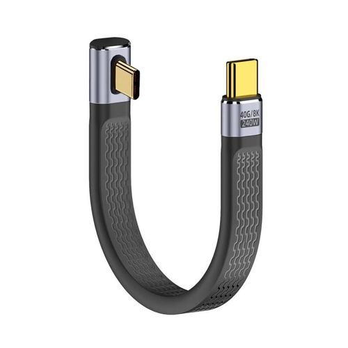 AYU-Câble USB 4.0 240 W USB 4 alimentation Type-C mâle vers mâle USB4 profil bas coudé 40 Gbit/s 100 W 8K plat fin FPC câble de données 13 cm