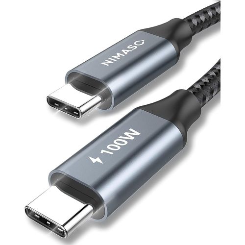 AYU-Câble USB C vers USB C 2.0 1m 100W(20V/5A) en Nylon Tressé,Transfert de Données 480Mbps pour Huawei Matebook, MacBook, iPad Pro 2018,iPhone 15,Galaxy S23/S22/S21, Google Pixel, Nexus 6P,etc
