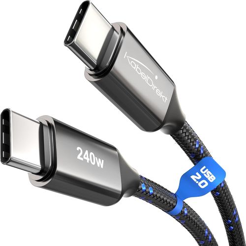 AYU-\u2013 Cable USB-C pour Charge Rapide, Connecteurs M¿¿talliques + Tressage en Nylon, USB 2.0 \u2013 0,5m (Charge T¿¿l¿¿phones/Ordinateurs Portables jusqu'¿¿ 240W, Cable de Charge/Donn¿¿es)