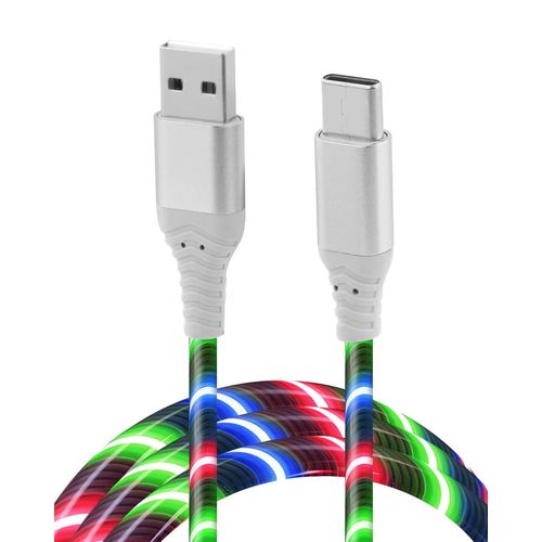 AYU-2M Câble USB C Lumineux, Câble USB A vers Type C Charge Rapide 3A Allumez le chargeur de Téléphone Multi LED Android pour Transfert de Données et Chargement iPhone Pro Max Samsung S23 iPad PS5 Co
