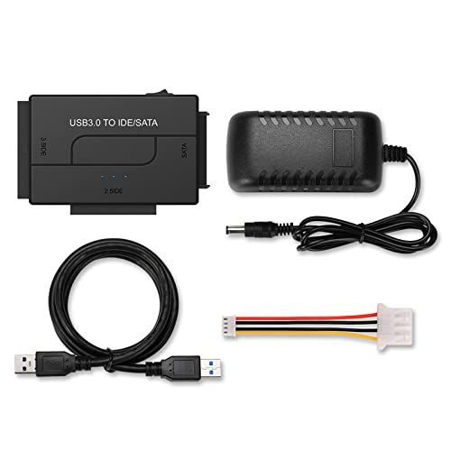 AYU-Adaptateur USB IDE ou SATA, adaptateur de disque dur USB 3.0 universel pour disque dur SATA 2,5/3,5"" et disque dur IDE, adaptateur d'alimentation 12 V 2 A et câble USB 3.0 inclus