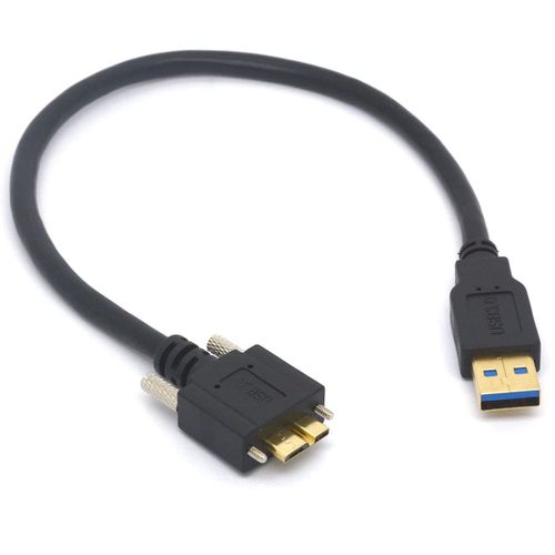 AYU-Câble à vis de verrouillage Micro B, câble court USB 3.0 Micro B USB A mâle vers Micro B avec double vis de verrouillage de charge et de données pour disque dur externe 30 cm (droit)