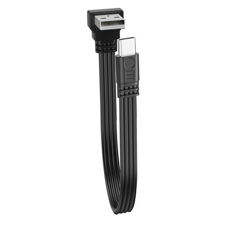 AYU-Câble USB 2.0 court plat à 90 degrés,Fiche USB vers type C mâle Câble, de données plat et souple 480 Mbps,Pour téléphones, tablettes, ordinateurs portables 30cm (Angle vers le bas)