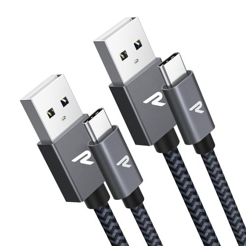 AYU-Câble USB C [2M + 2M / Lot de 2], Cable USB Type C 3A Charge Rapide QC 3.0, Câble Chargeur USB C Nylon Tressé pour Samsung Galaxy s21/s20/s10/s9/s8, Huawei P30/P20, Xiaomi - Gris Sidéral