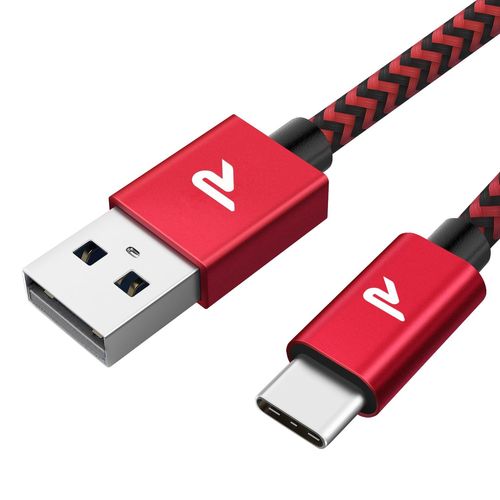 AYU-Cable USB C, Cable USB Type C Charge Rapide 3A QC 3.0, Cable Chargeur USB C USB2.0 Nylon Tressé pour Samsung Galaxy s21/s20/s10/s9/s8, Huawei P30/P20, Xiaomi - Rouge, 2M