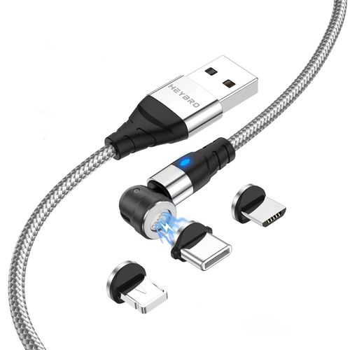 Ayu-Câble De Chargeur Magnétique, 3 En 1 3a Charge Rapide Et Synchro Données Câble Aimanté Avec Micro Usb, Type C, Ip Adaptateur Pour Samsung Galaxy S10/S9,Huawei P20/Mate20,Xiaomi,Sony Xperia,Honor
