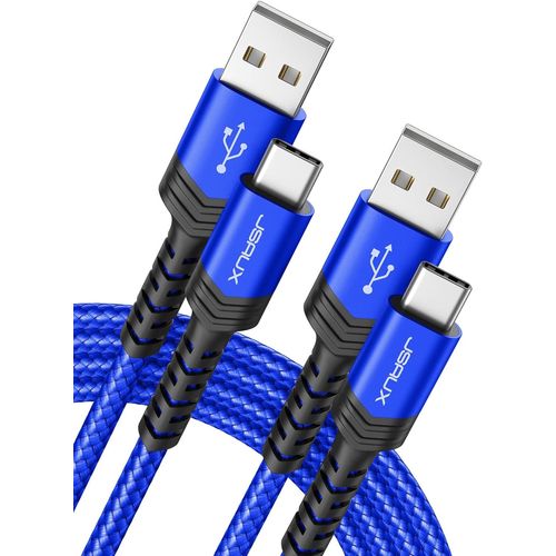 AYU-Câble USB C (1+2M Lot de 2) 3,1A Durable Chargeur USB C Cable USB Type C Charge Rapide Nylon Tressé Compatible avec Samsung A13 A53 A52 S9 S8 S10 S22 S21 S20, Xiaomi Redmi Note 11 10 -Bleu