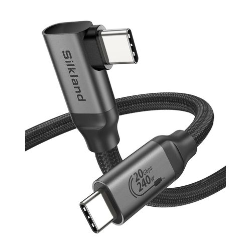 AYU-Câble USB C 3.2 Gen2×2 Coudé 1.5M, 20Gbps Transfert Données, USBC vers USBC 90Degrés, PD3.1 240W Charge Rapide, Câble Vidéo 5K/4K@60Hz pour MacBook Pro, iPad Pro, SSD, iPhone 16/15, Moniteur