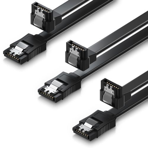 AYU-3x 0,5m SATA III Câble de Données HDD SSD - Raccordement avec Clip en Métal, 6 Gb/s, 1x Fiche Droite, 1x 90° Type l - Noir