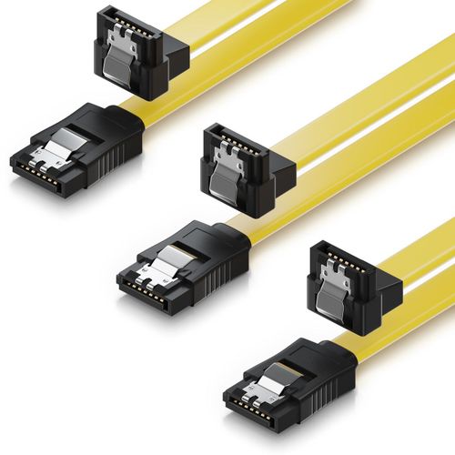 AYU-3x 0,5m SATA III S-ATA 3 Câble de Données HDD SSD Câble de Raccordement Câble de Connexion Un Clip en Métal 6 Gb/s 1x Fiches Droites 1x 90° de Type L - Jaune
