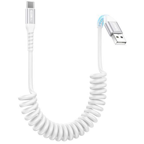 AYU-Cable USB C Spiralé, 3A Cable USB C Charge Rapide, ¿0.4M-1M¿ Cable USB vers USB C pour Android Auto, iPhone 16/15 Plus Pro, Galaxy S24 S23, Huawei, Xiaomi, Sony, MacBook-Blanc