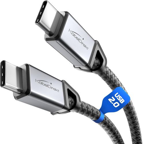AYU-\u2013 Cable USB-C pour Chargement Rapide, Connecteurs M¿¿talliques + Tressage en Nylon, USB 2.0 \u2013 2x 3m (Charge les T¿¿l¿¿phones/Ordinateurs Portables avec 60W, Cable de Charge/Donn¿¿es, No