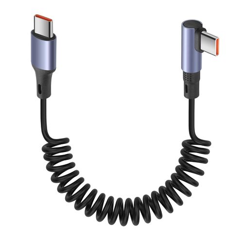 AYU-Câble USB C vers USB C à 90 degrés 65 W 1 m Câble USB de type C rétractable pour voiture, prend en charge la charge rapide de 6 A et le transfert de données (droit)